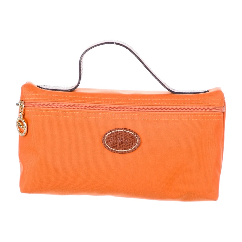 Longchamp Bright Orange Cosmetic Case with Gold Accent
